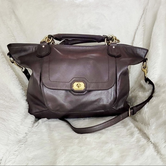Coach Campbell Turnlock Leather Large Satchel Bag in Pearlized Plum - Picture 2 of 12
